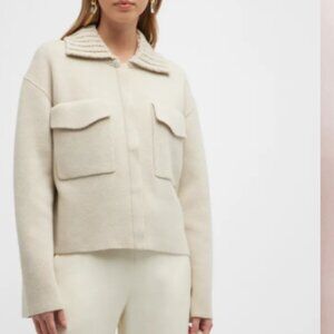 Theory Felted Cashmere Wool Knit Blend Cropped Trucker Jacket Cardigan Sweater S